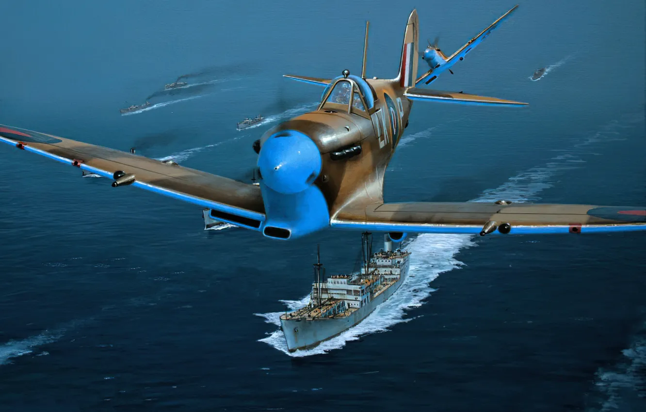 Фото обои war, art, airplane, Spitfire, aviation, ww2