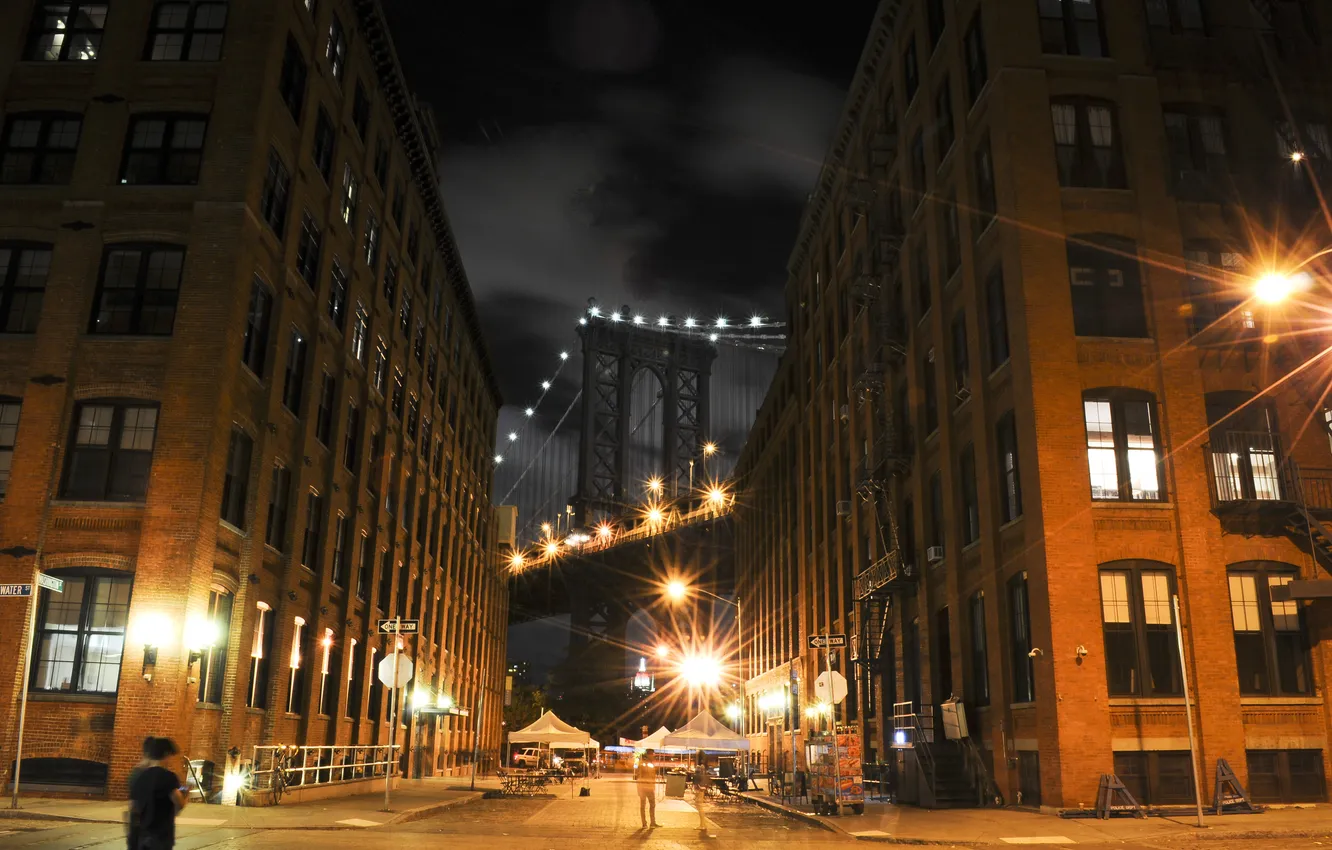 Фото обои ночь, мост, город, улица, Brooklyn, NYC