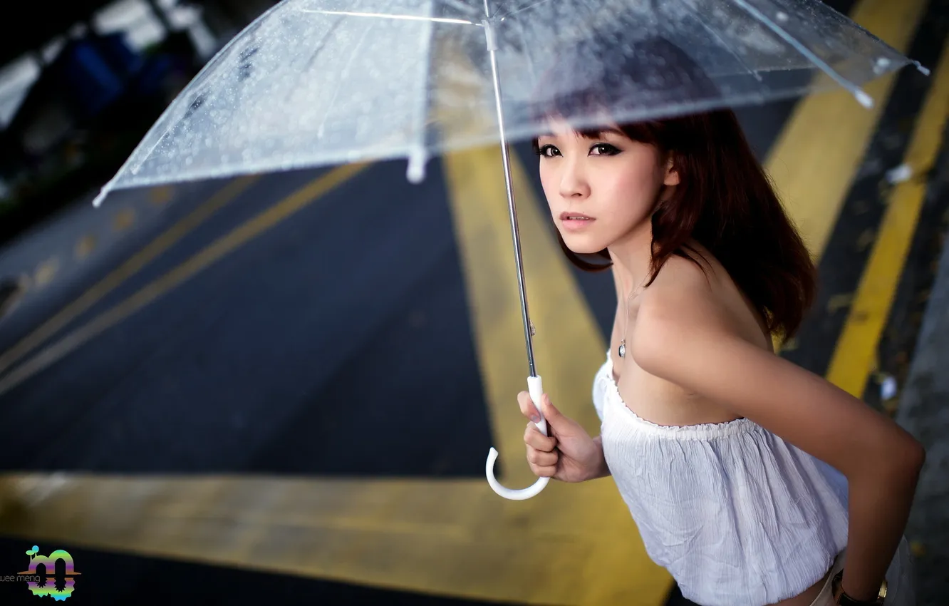 Фото обои взгляд, девушка, зонт