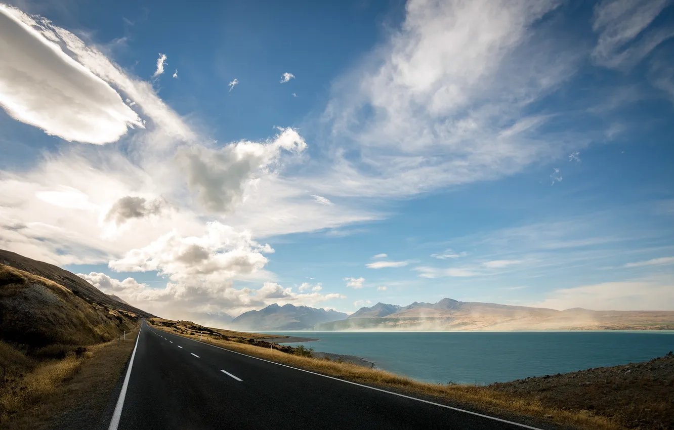 Фото обои дорога, небо, пейзаж