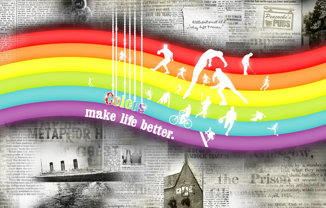 Фото обои цвет, радуга, газеты, Color make life better