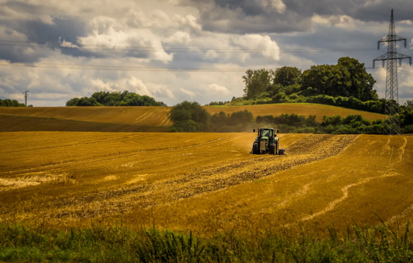 Фото обои поле, лето, трактор