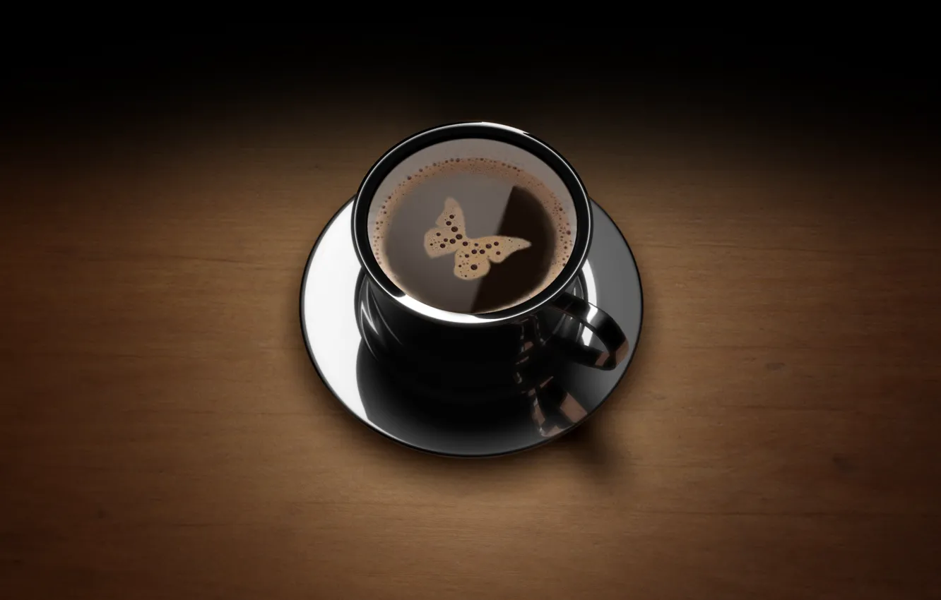 Фото обои бабочка, кофе, чашка, пенка