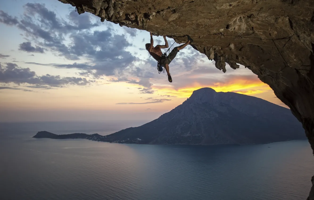 Фото обои rocks, Man, mountain climbing