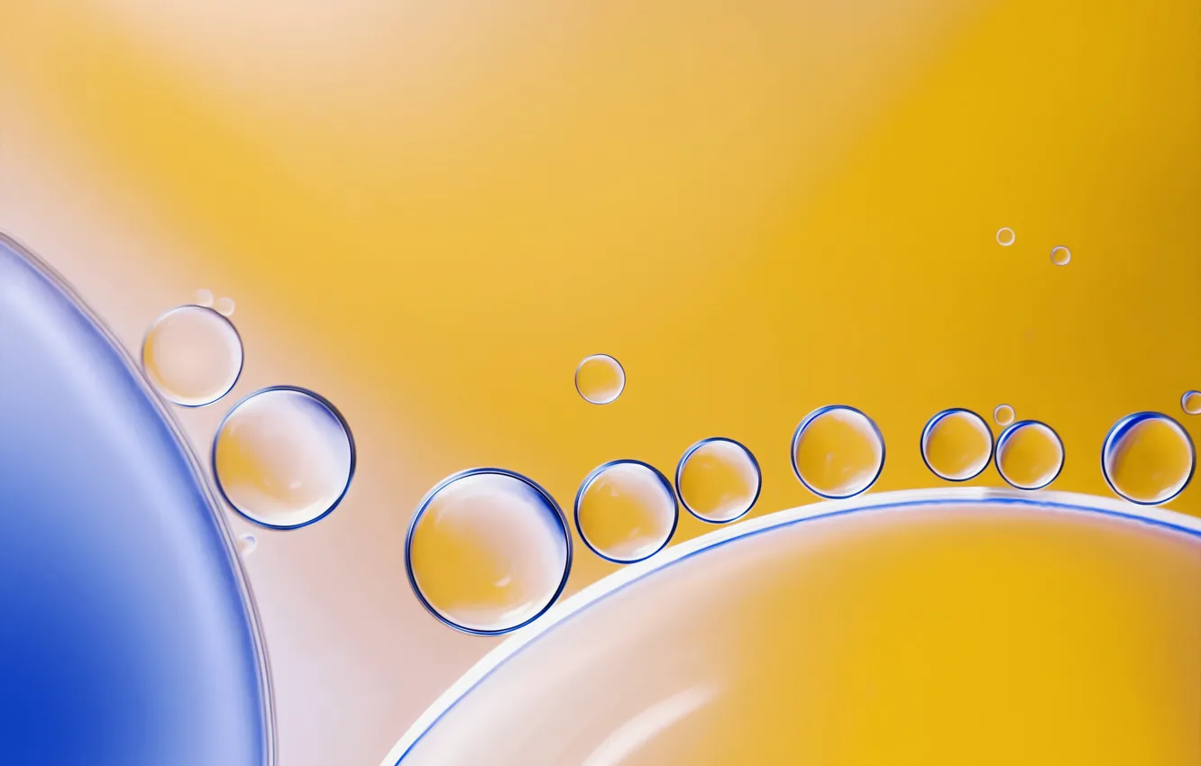 Фото обои вода, шарики, синий, желтый, масло