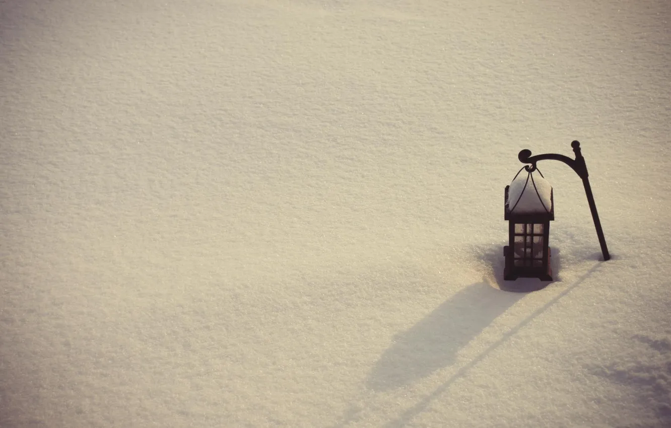 Фото обои зима, снег, настроение, минимализм, фонарь