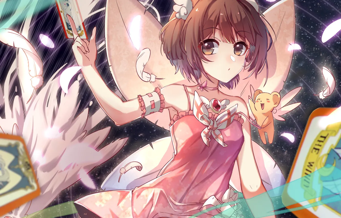 Фото обои крылья, ангел, девочка, Card Captor Sakura, Сакура - собирательница карт