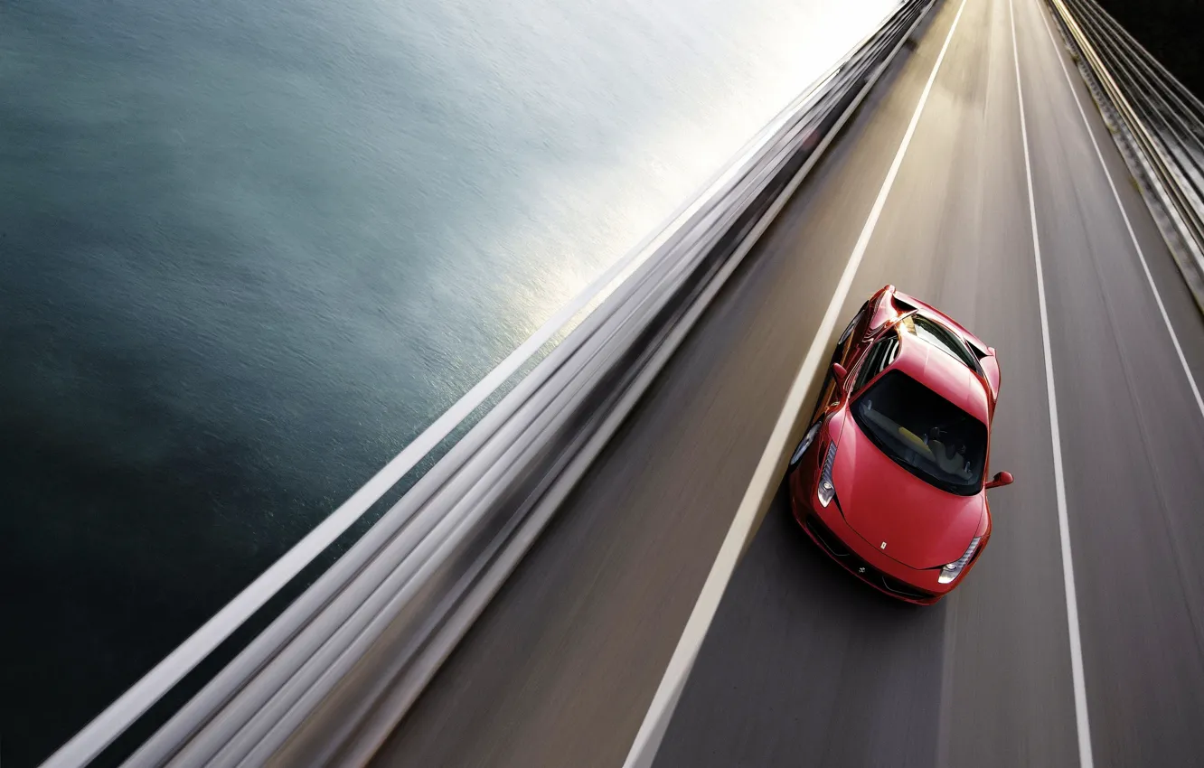 Фото обои ferrari, bridge, water, sun