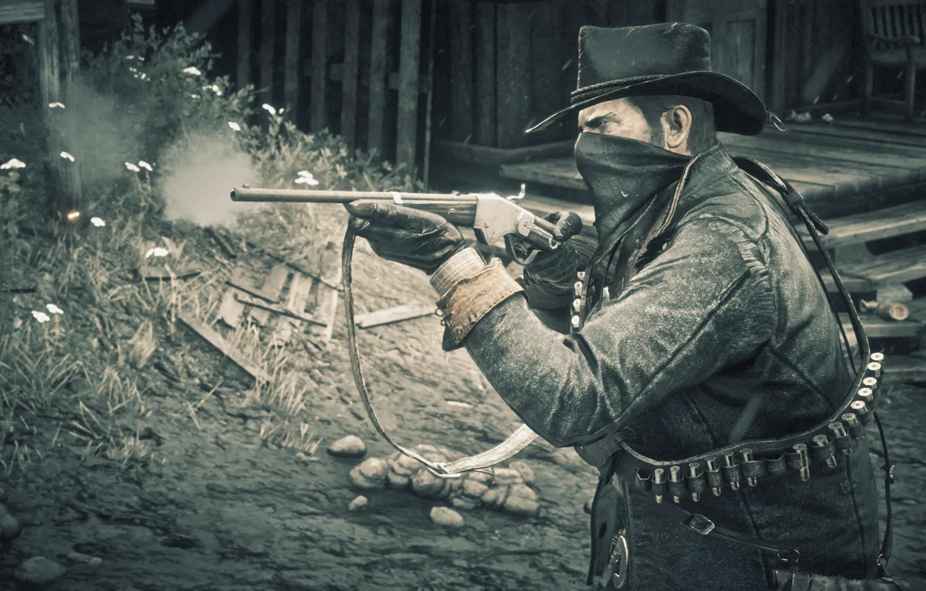Фото обои HDR, Gun, Game, Shot, UHD, Red Dead Redemption 2, Xbox One X, Arthur Morgan