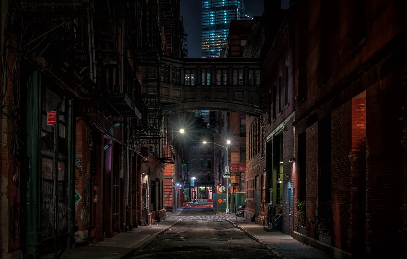 Фото обои ночь, город, улица, здания, дома, Нью-Йорк, USA, США