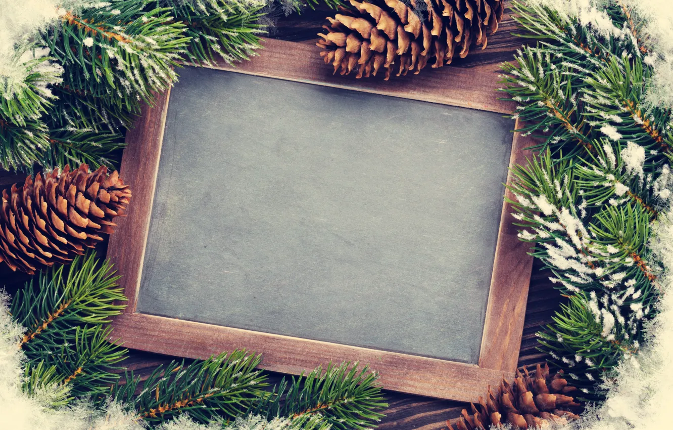 Фото обои снег, украшения, Новый Год, Рождество, new year, Christmas, шишки, wood