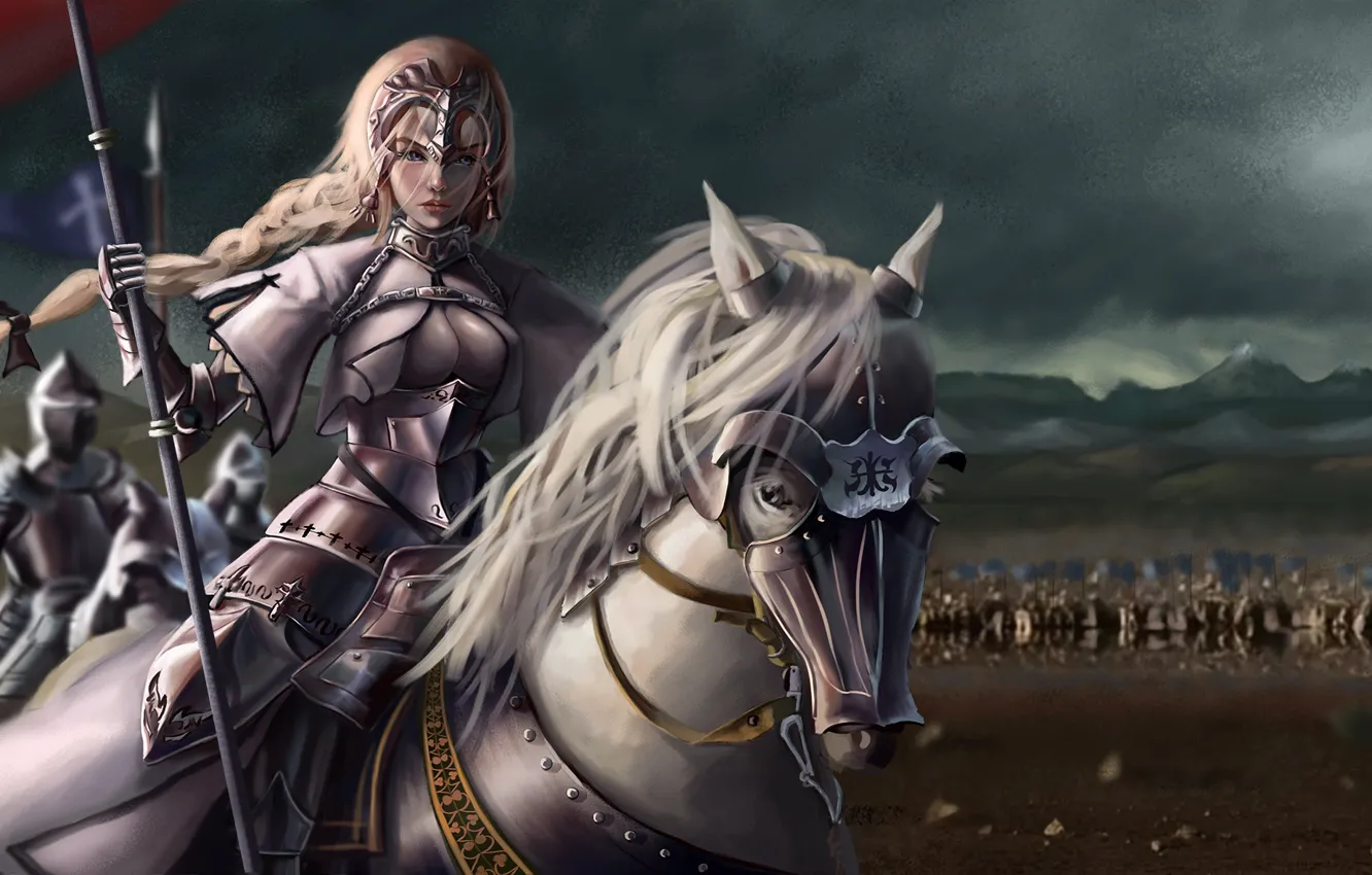 Фото обои девушка, лошадь, аниме, воин, арт, Fate/Grand Order, Судьба/великая Кампания