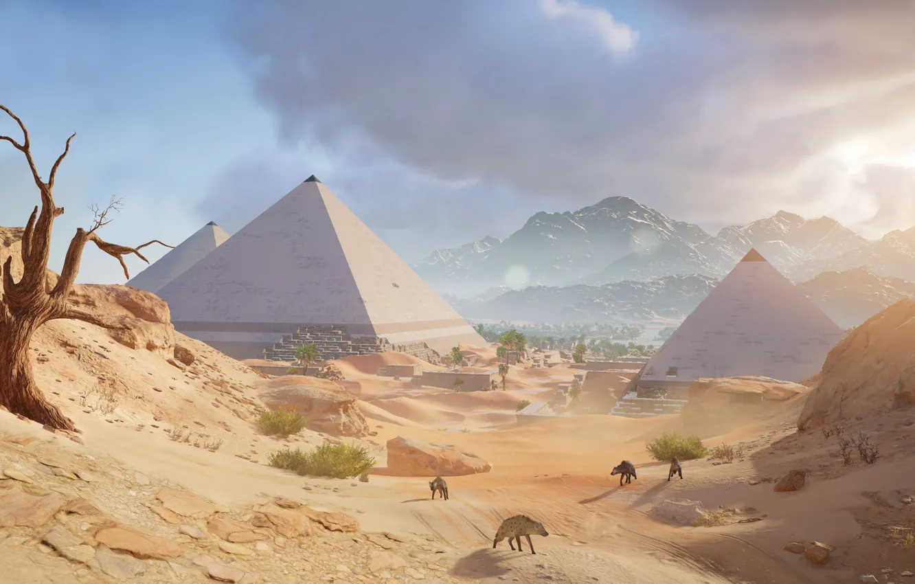 Фото обои песок, пустыня, пирамида, Египет, Assassin's Creed: Origins