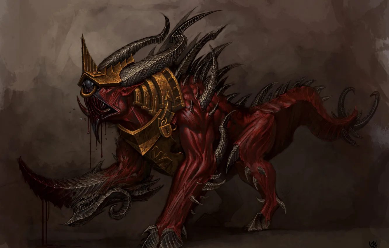 Фото обои замок, монстр, шипы, ошейник, Warhammer, копыта, нарост