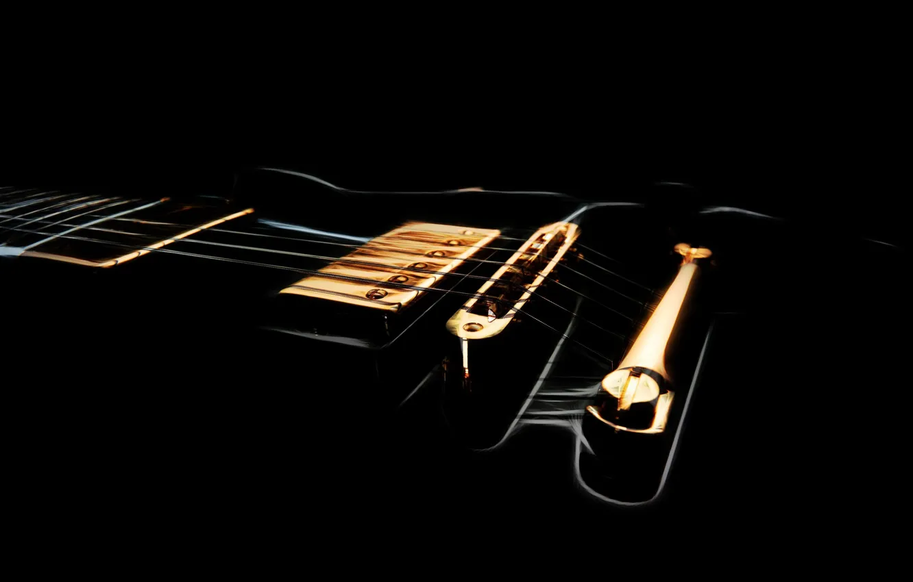 Фото обои фон, чёрный, гитара, струны, гриф, звукосниматель, дека, очертания