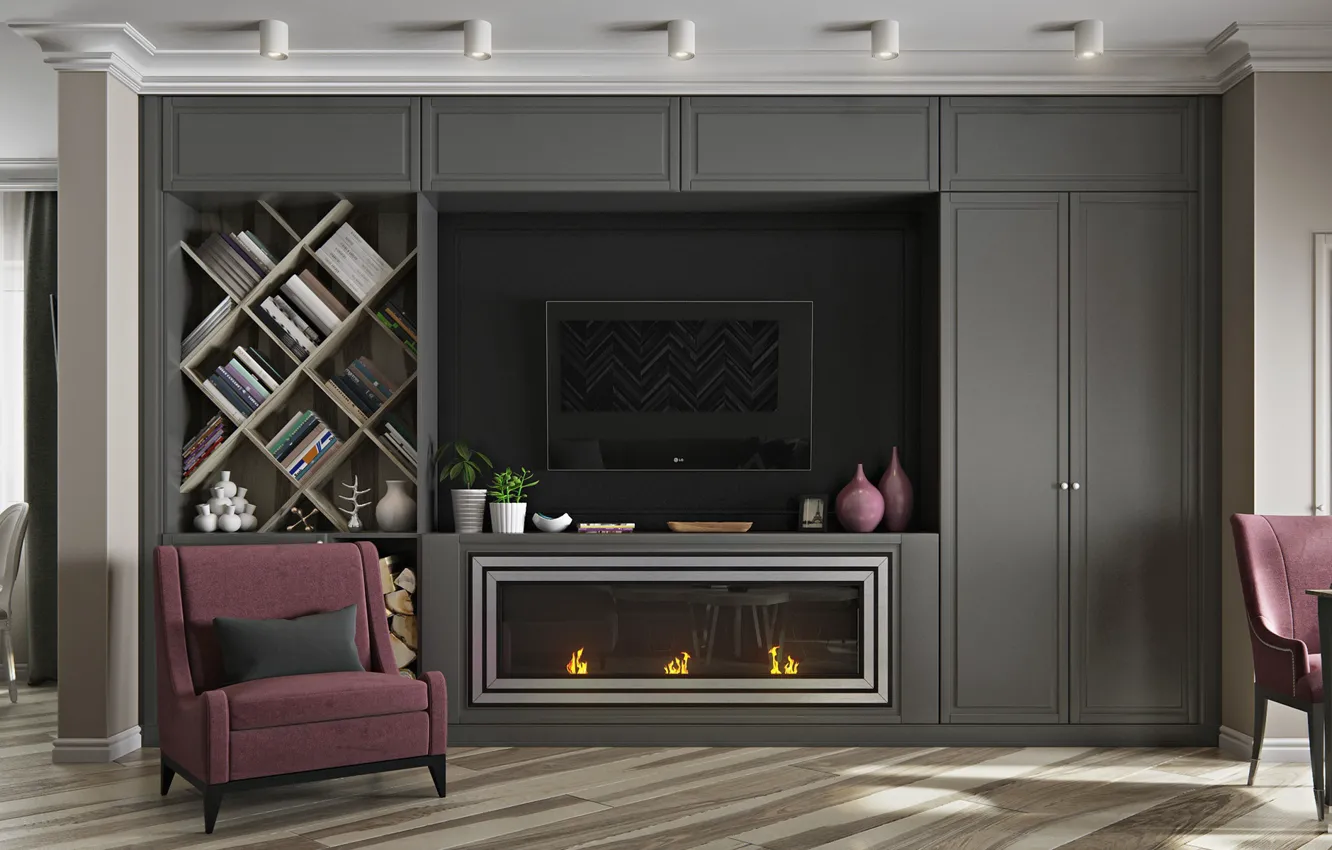 Фото обои мебель, интерьер, камин, помещение, living room