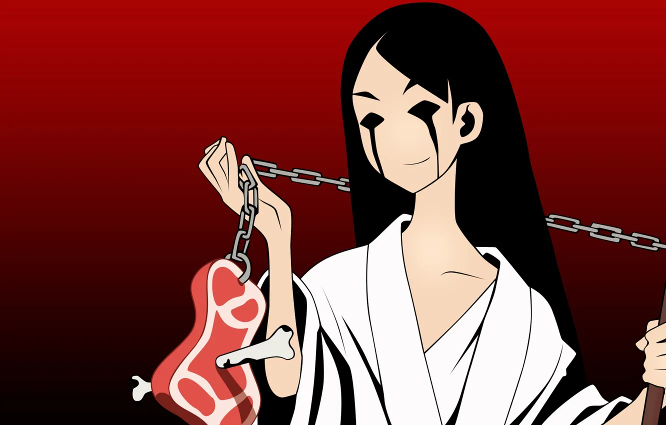 Фото обои девушка, цепь, мясо, красный фон, Sayonara Zetsubou Sensei, Прощай безрадостный сенсей, кровавый фон