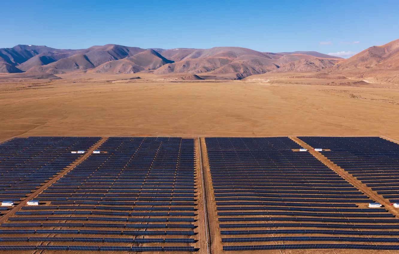 Фото обои desert, electro, view, sun, station, valley, aerial, electricity