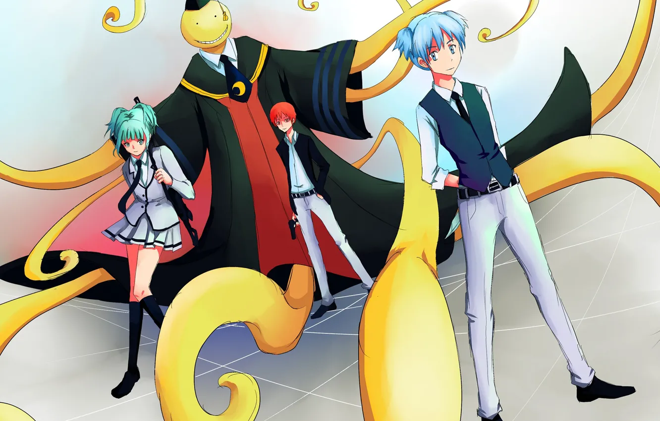 Фото обои школьники, Класс убийц, Ansatsu Kyoushitsu, Assassination Classroom, Коро сенсей