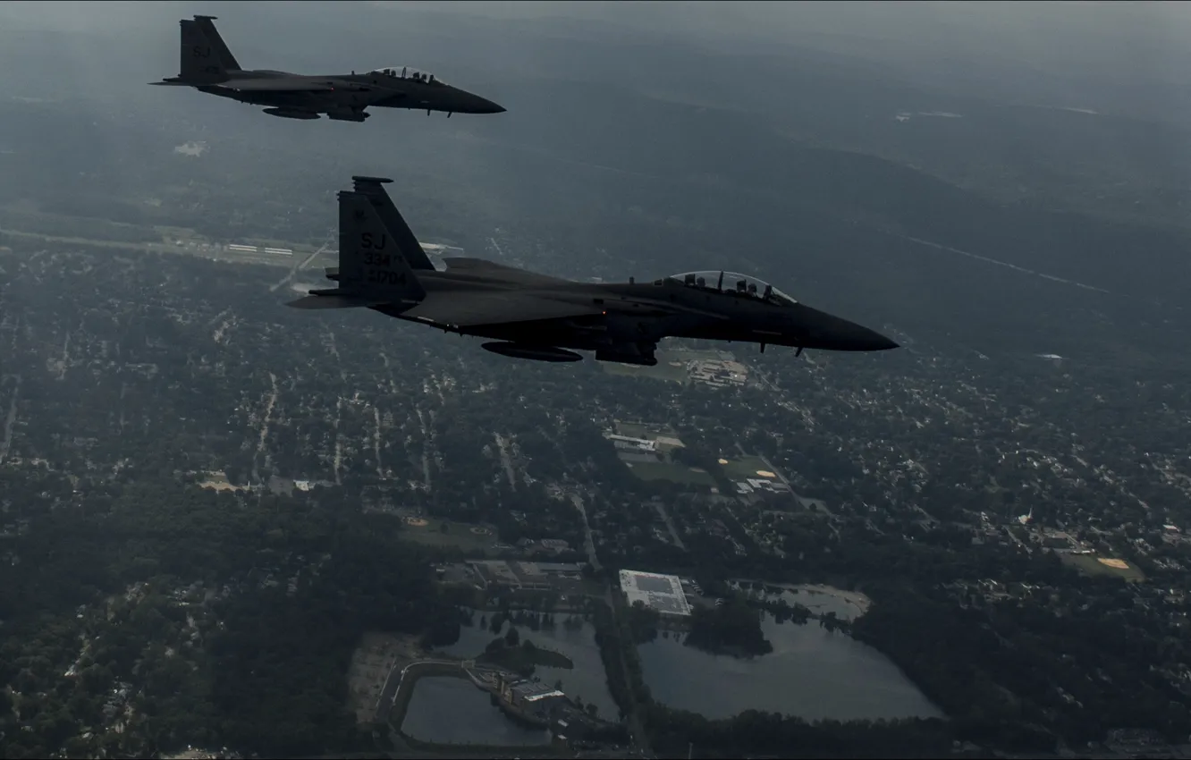 Фото обои USA, night, two, air force, Aviation, Strike Eagles