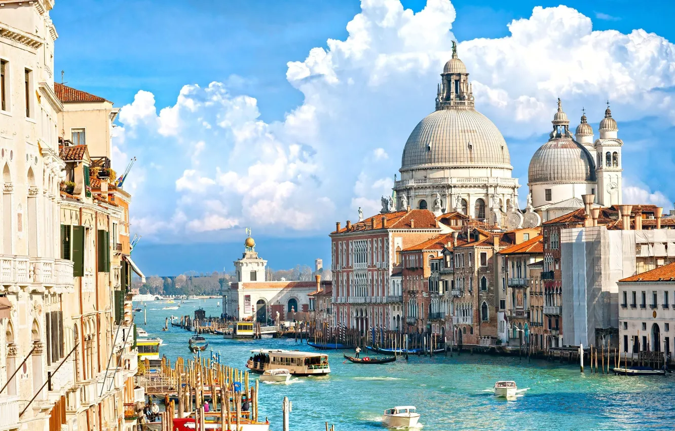 Фото обои корабль, дома, катер, Италия, Венеция, канал