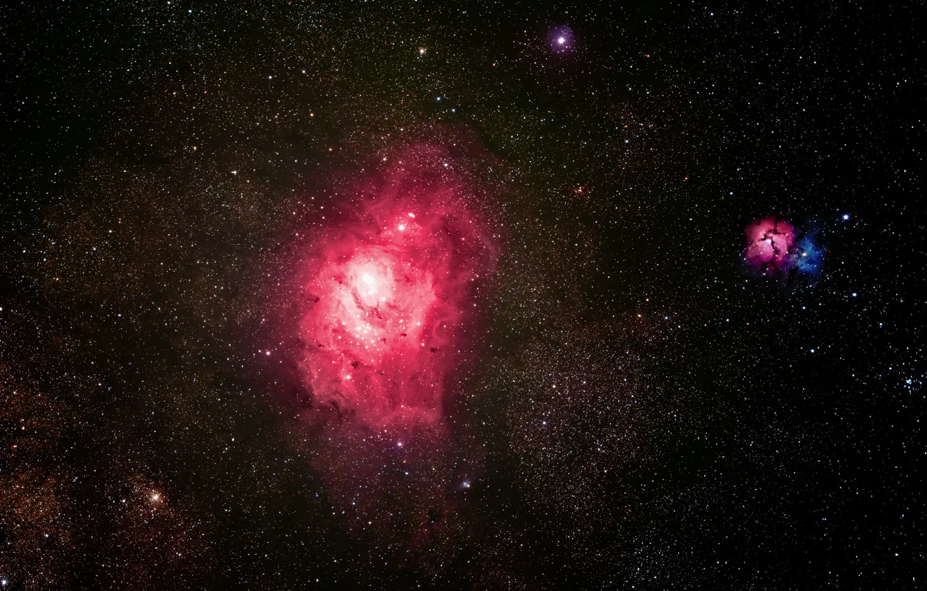 Фото обои облако, гигантское, в созвездии, Стрельца, Туманность Лагуна, межзвёздное, и область H II