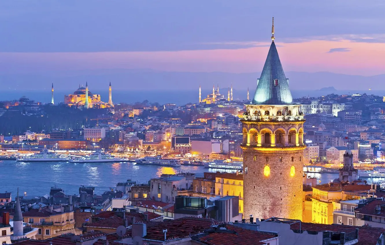Фото обои evening, turkey, istanbul, galata tower