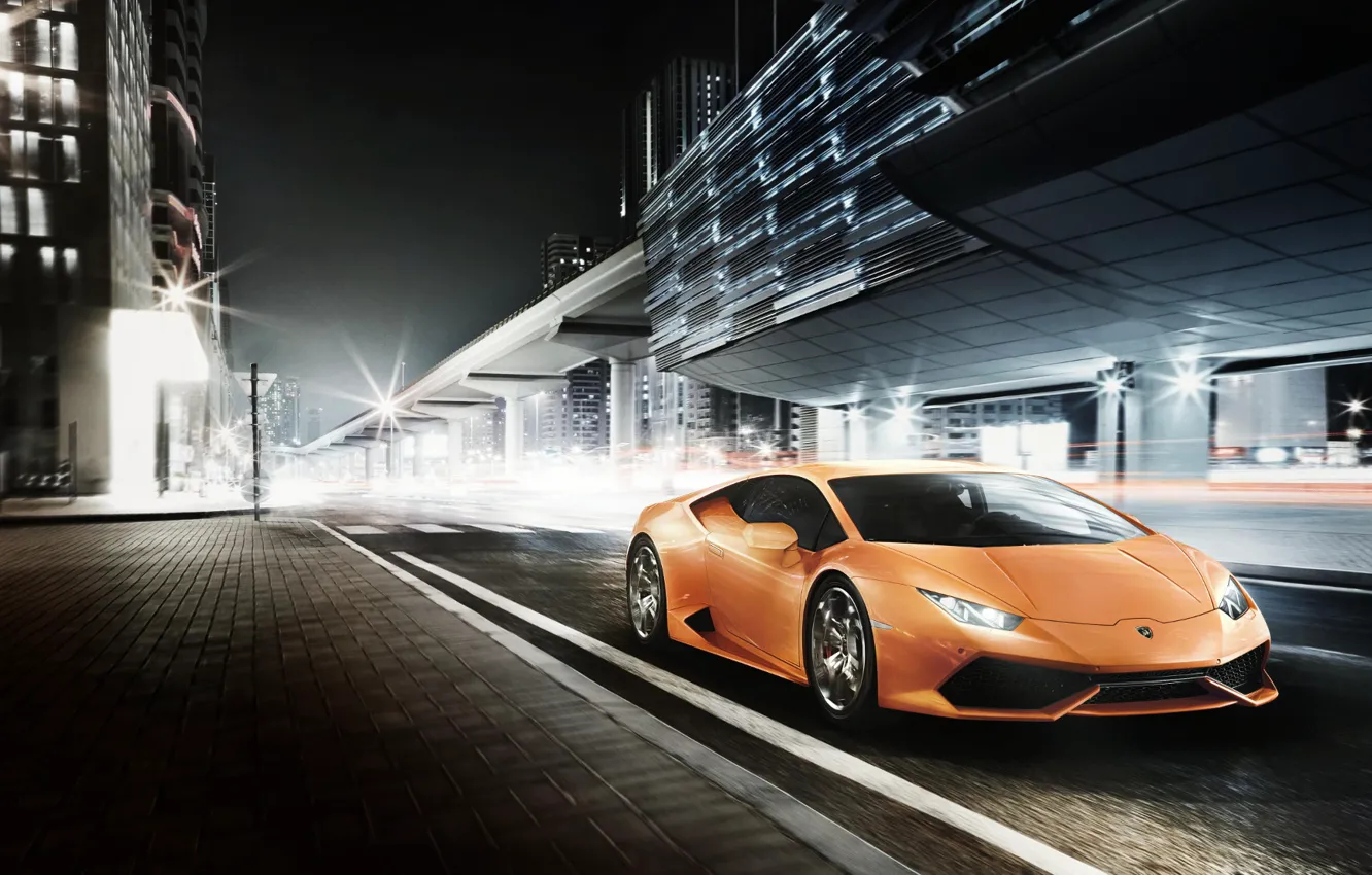 Фото обои Ночь, Lamborghini, Улица, Ламборджини, Суперкар, Night, Street, Supercar