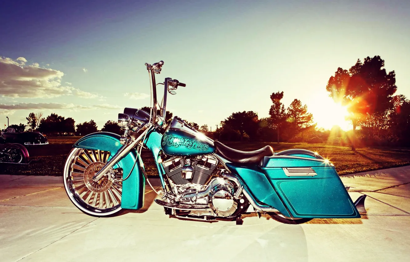 Фото обои Sunset, Harley-Davidson, Motorbike, Bagger