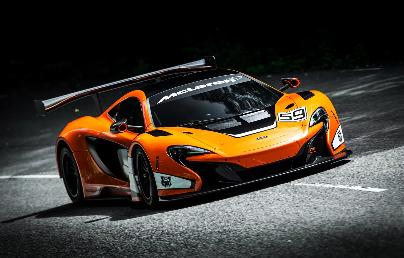 Фото обои McLaren, Дорога, Спорт, Оранжевый, День, Фары, Автомобиль, GT3