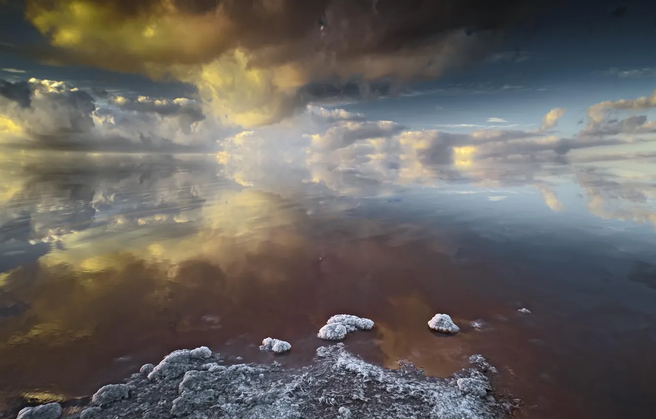 Фото обои облака, озеро, оьражение