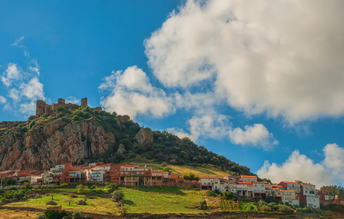 Фото обои Небо, Облака, Дома, Замок, Италия, Clouds, Sky, Italy