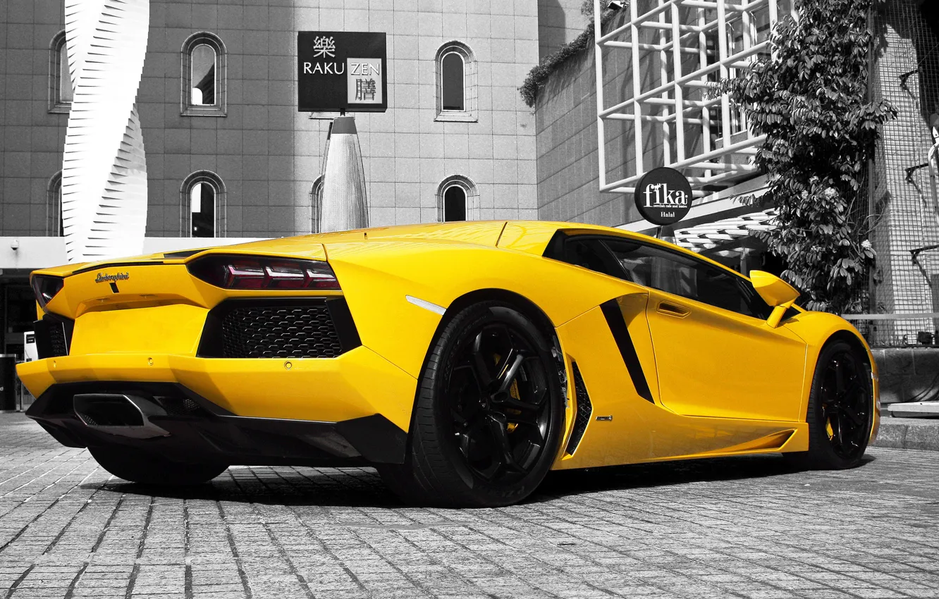 Фото обои желтый, Lamborghini, ламборджини, yellow, Aventador, авентадор, LP 700