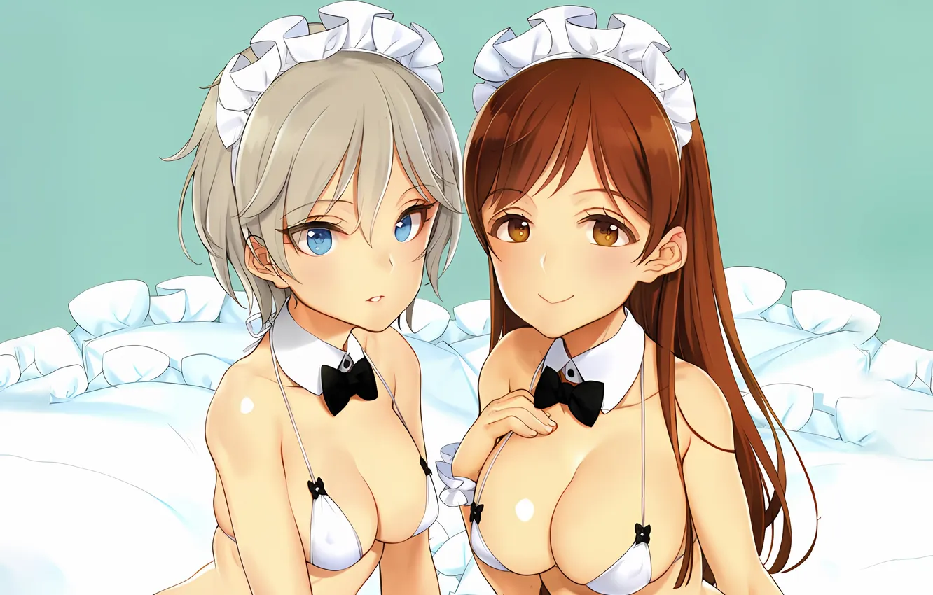 Фото обои sexy, cleavage, long hair, girls, brown hair, brown eyes, boobs, anime