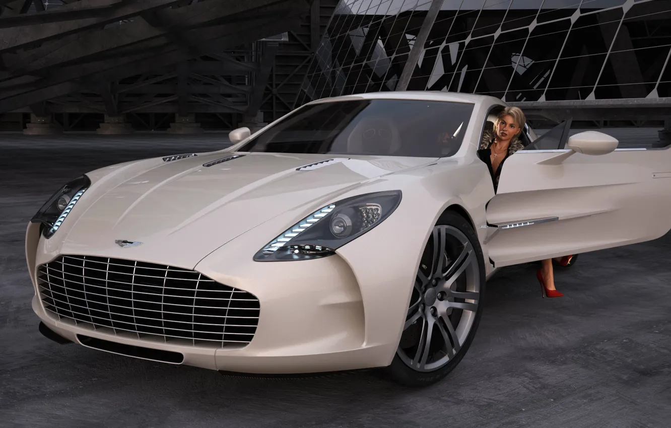 Фото обои девушка, Aston Martin, графика, арт, One-77, элитный суперкар