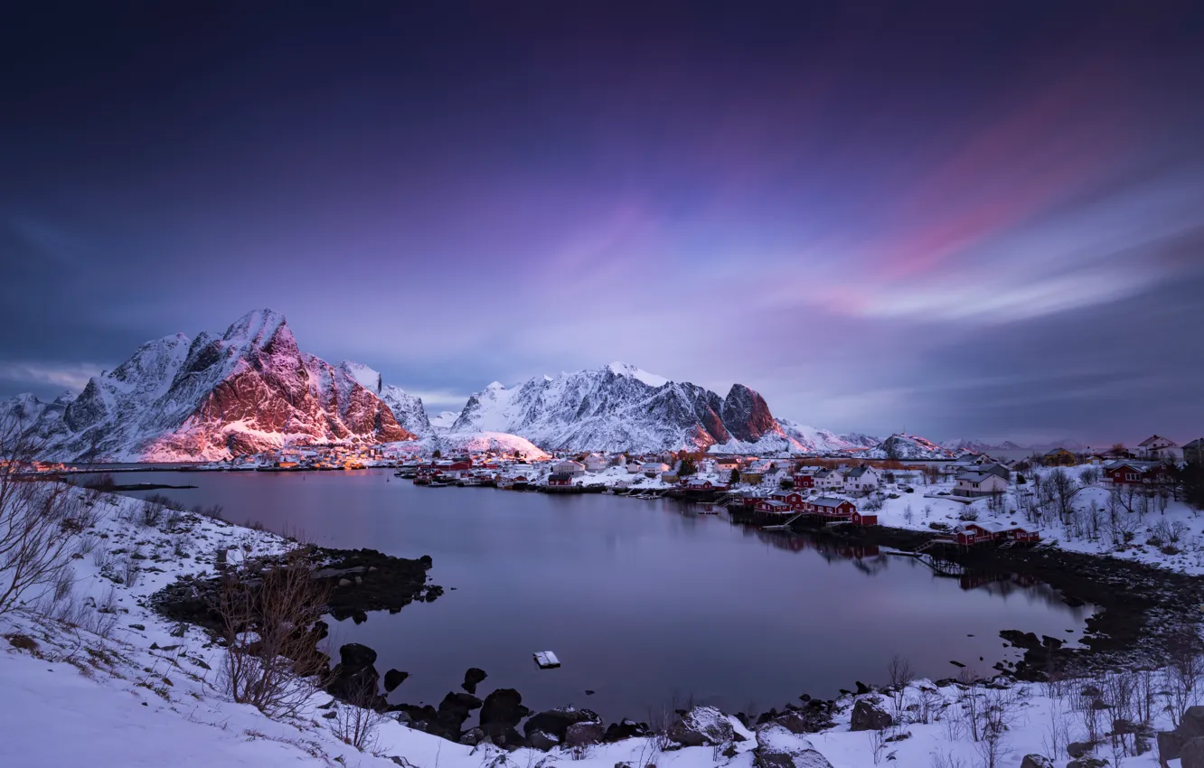 Фото обои горы, Норвегия, Лофотенские острова