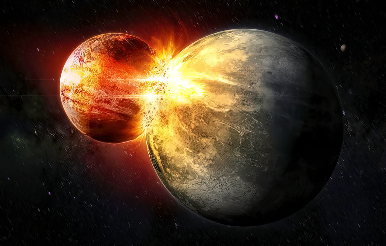 Фото обои космос, пространство, планета, катастрофа, разрушение, столкновение, уничтожение