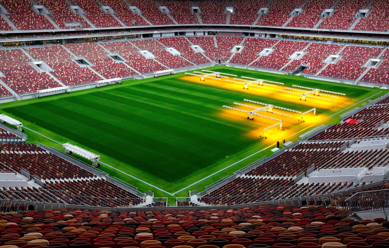 Фото обои Поле, Спорт, Футбол, Россия, Стадион, Luzhniki, Stadium, Газон
