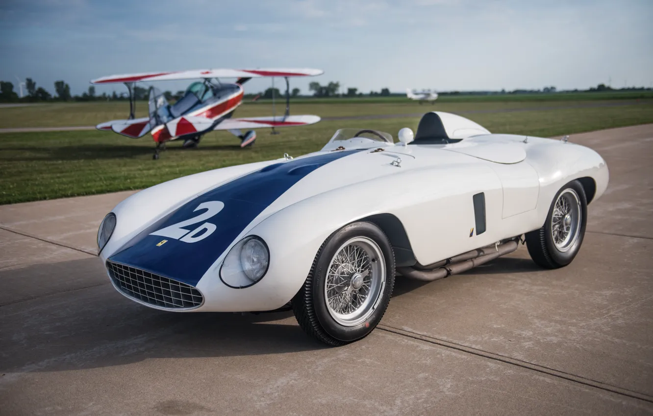 Фото обои Самолет, Биплан, Спицы, Ferrari, Classic, Classic car, 1955, Sports car