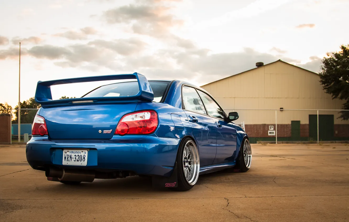 Фото обои Subaru, сзади, синяя, blue, wrx, impreza, субару, sti