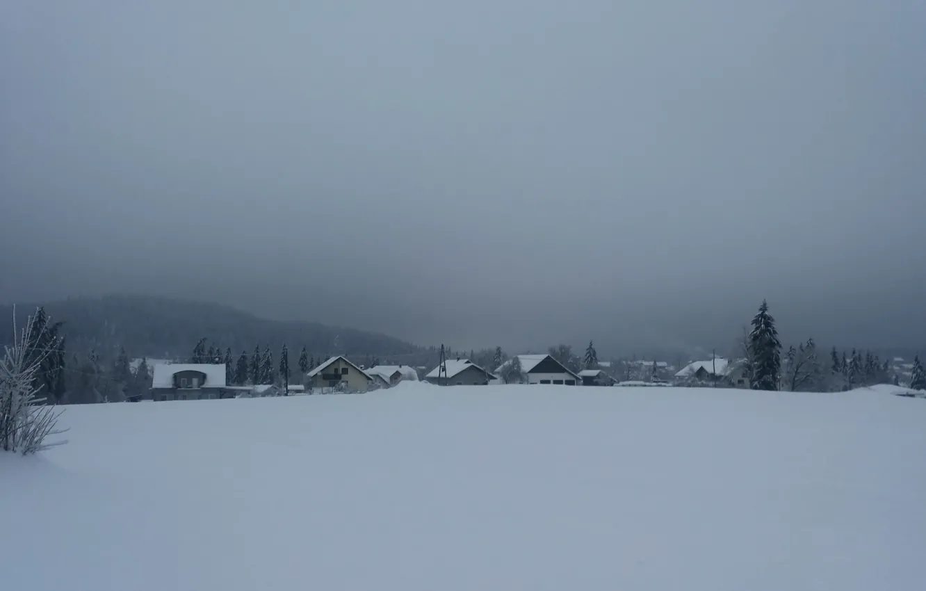 Фото обои зима, снег, дома, вечер, деревня, мороз, Winter, snow