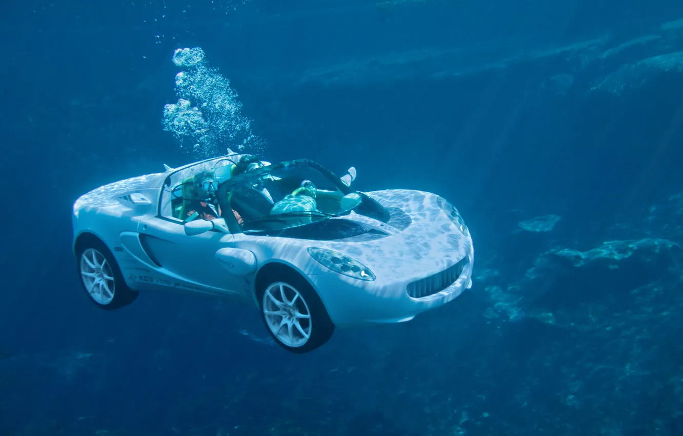 Фото обои машина, водолаз, под водой