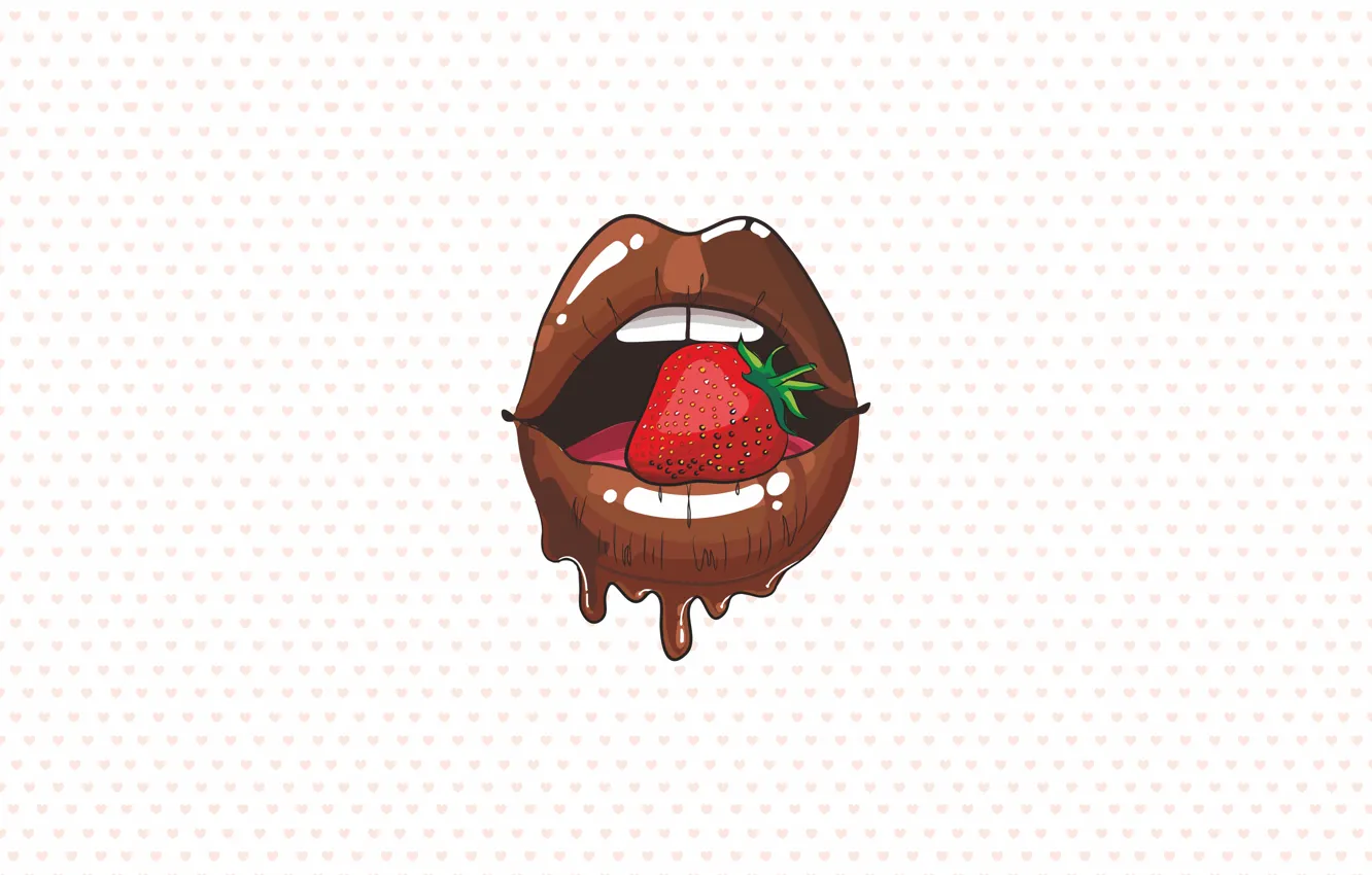 Фото обои рисунок, графика, зубы, клубника, губы, сердечки, red, chocolate