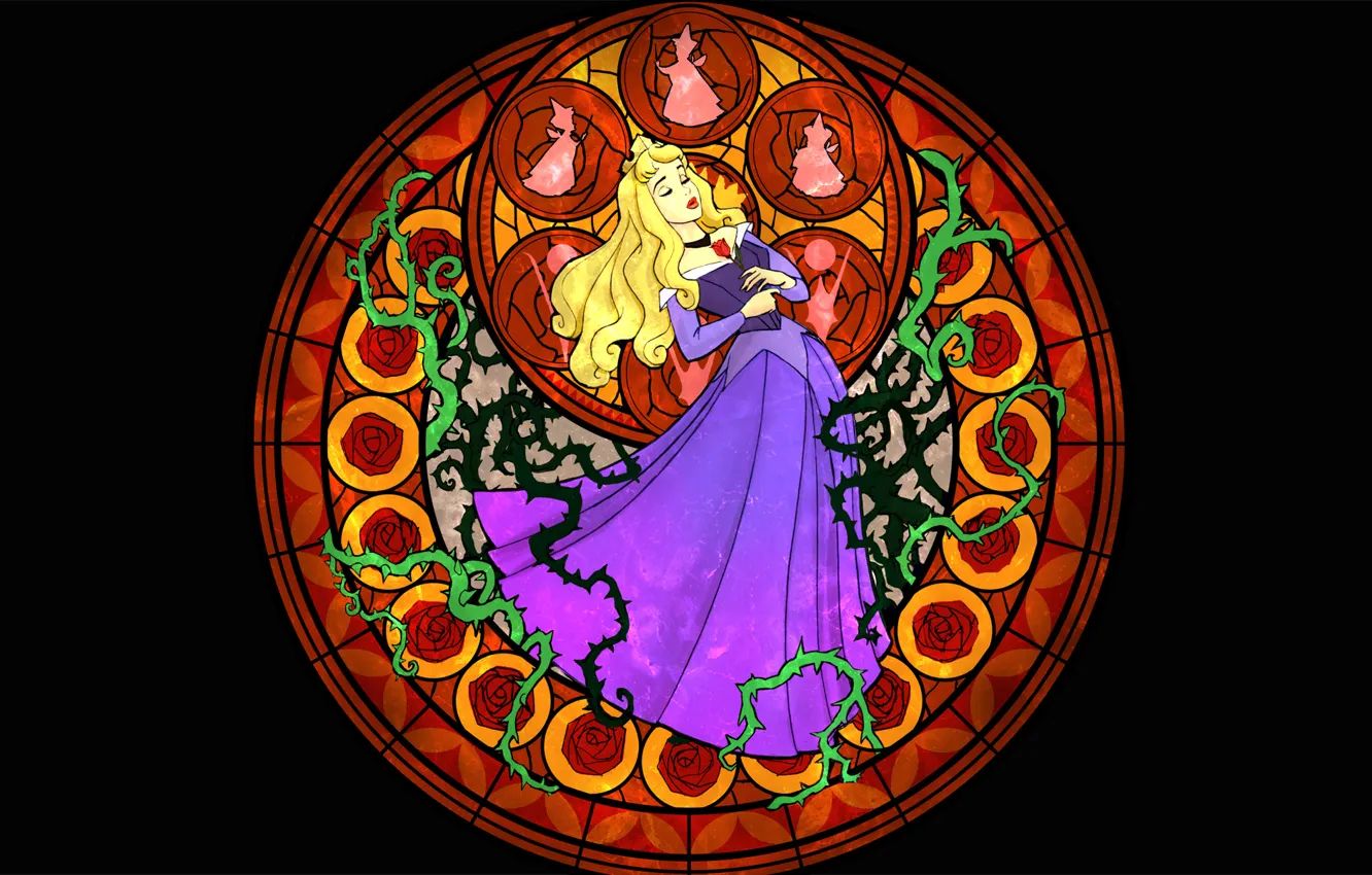 Фото обои сказка, витраж, Аврора, Disney, принцесса, Спящая красавица, Sleeping Beauty
