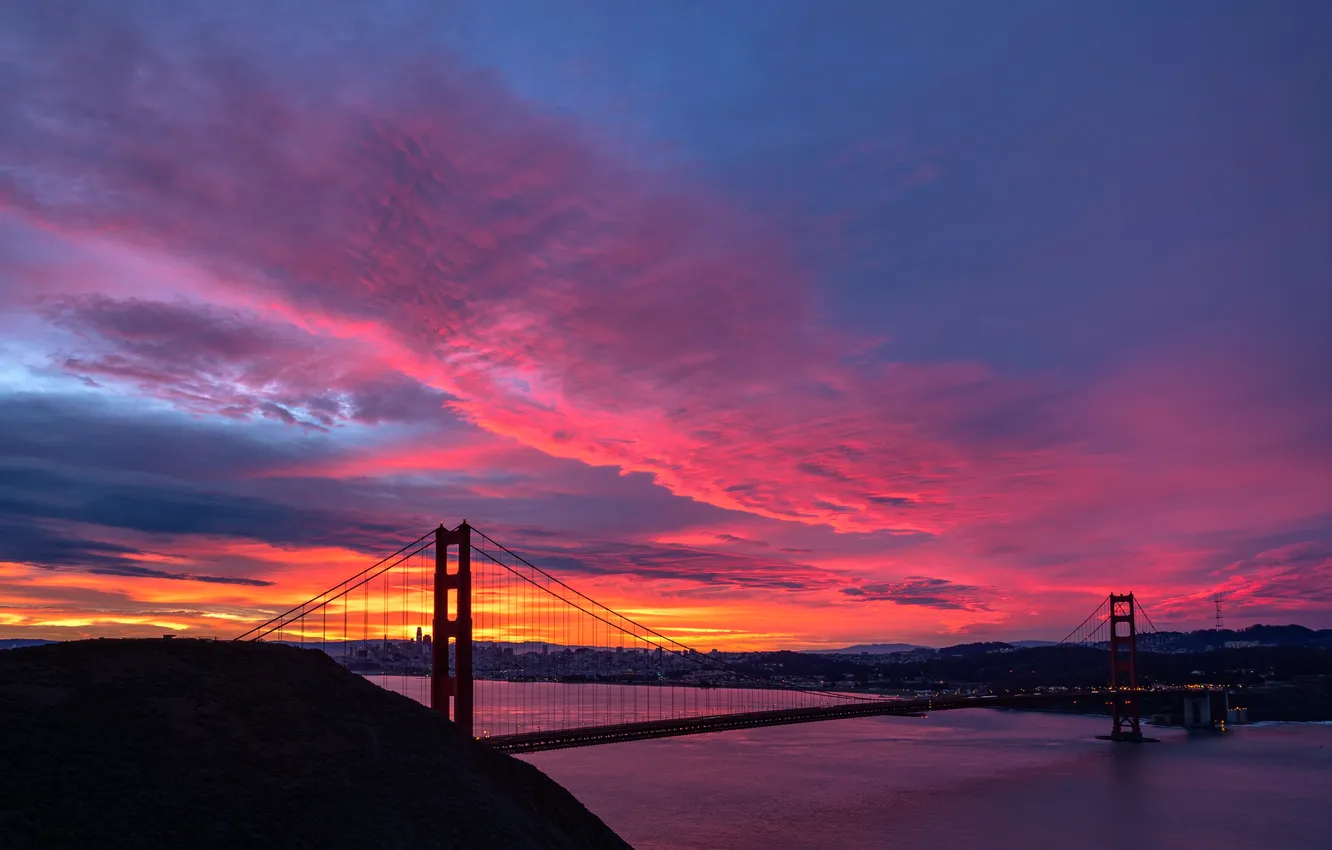 Фото обои city, USA, Golden Gate Bridge, sky, sea, ocean, bridge, sunset