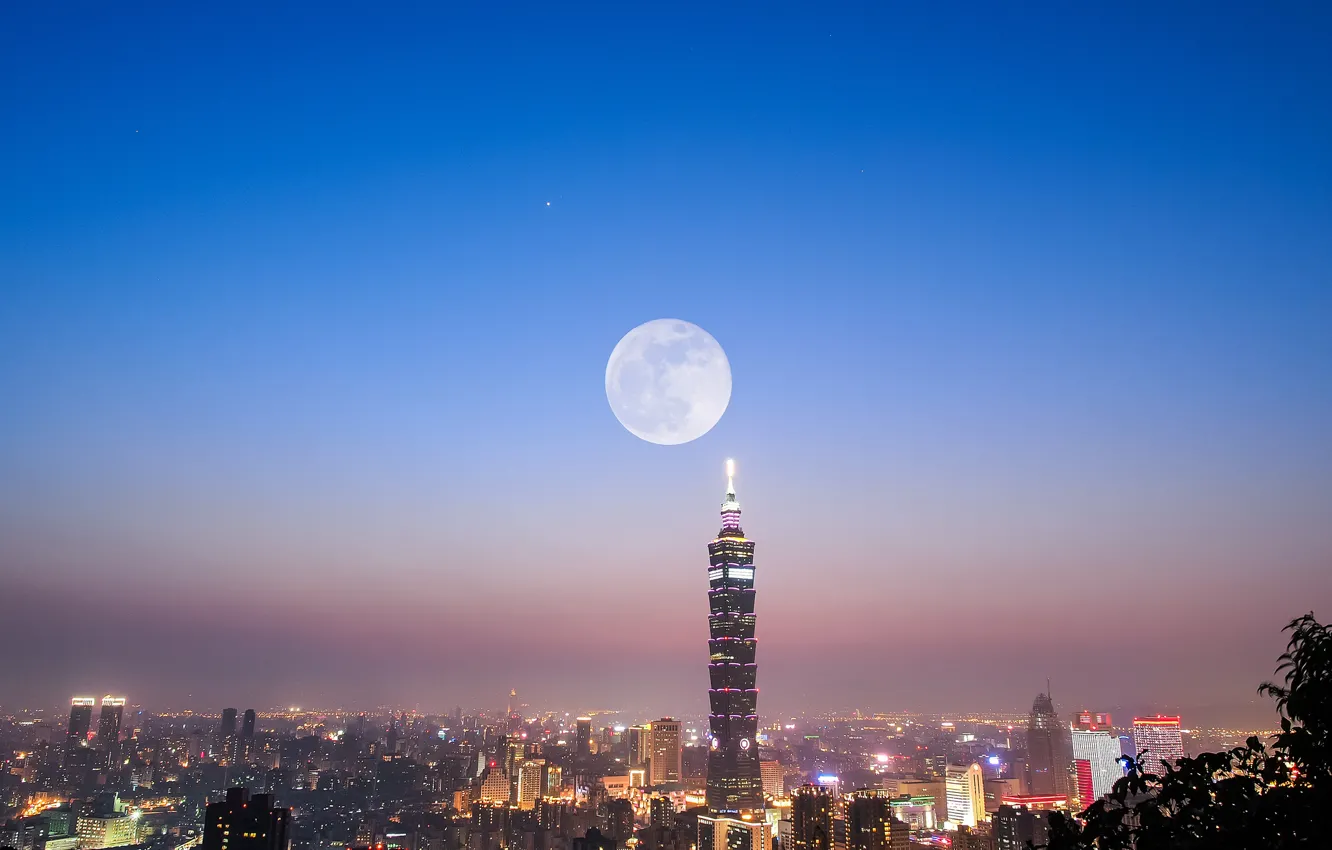 Фото обои city, moon, taibei