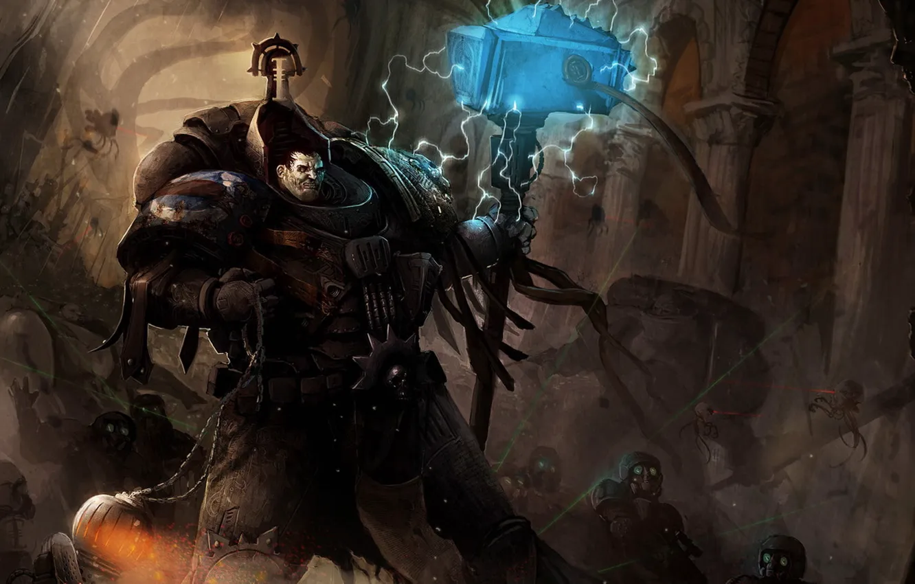 Фото обои молоток, бойцы, Warhammer 40k, командир