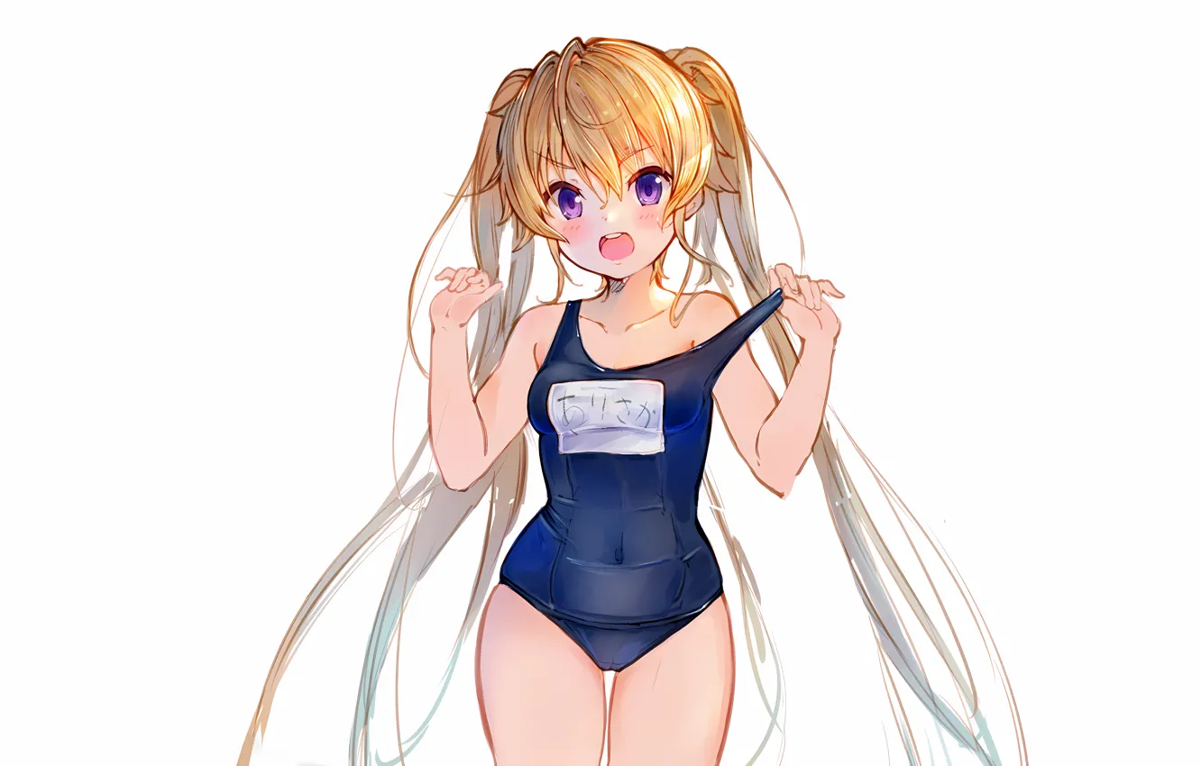 Фото обои girl, sexy, long hair, boobs, anime, beautiful, twintails, purple eyes