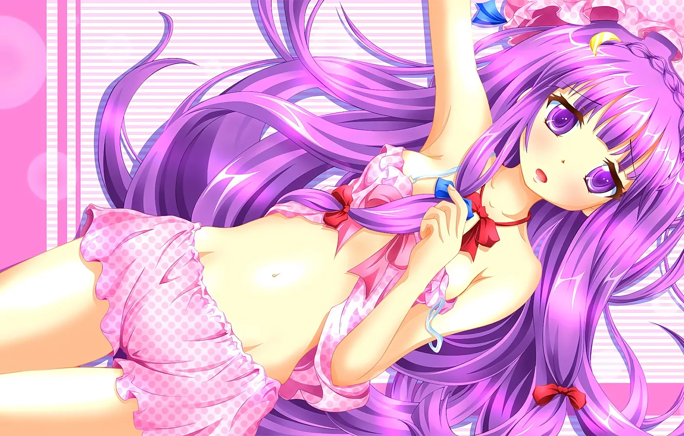Фото обои girl, sexy, cleavage, shorts, blouse, long hair, boobs, anime