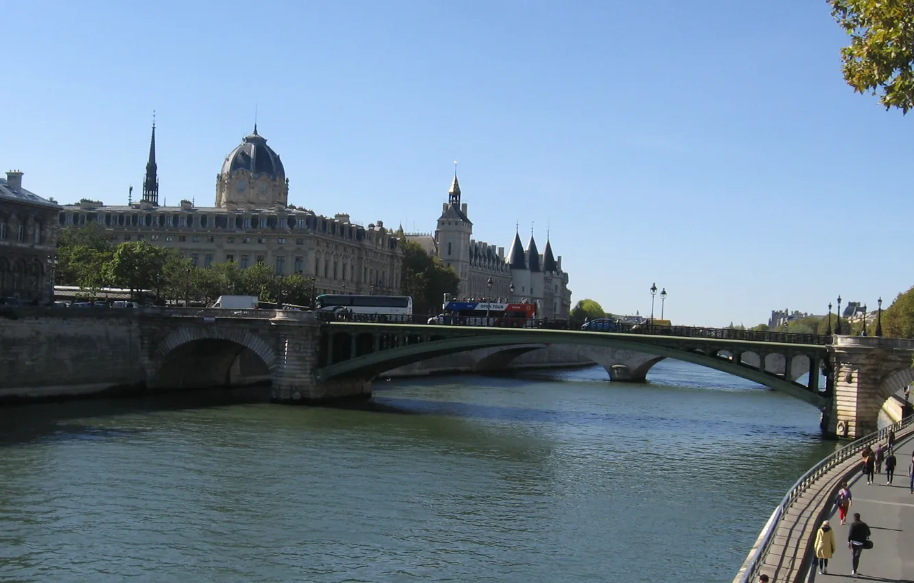 Фото обои река, Франция, Париж, дома, Сена, мост Нотр-Дам